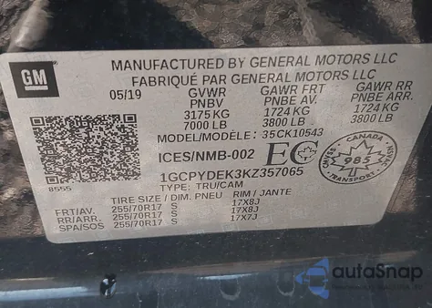 2019 Chevrolet Silverado 1500 Lt from USA, damaged, VIN 1GCPYDEK3KZ357065